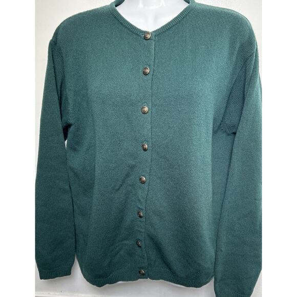 Vintage 90s Pendleton Virgin-Wool Cardigan Sweater Womens M Button L/S Green - Picture 1 of 7